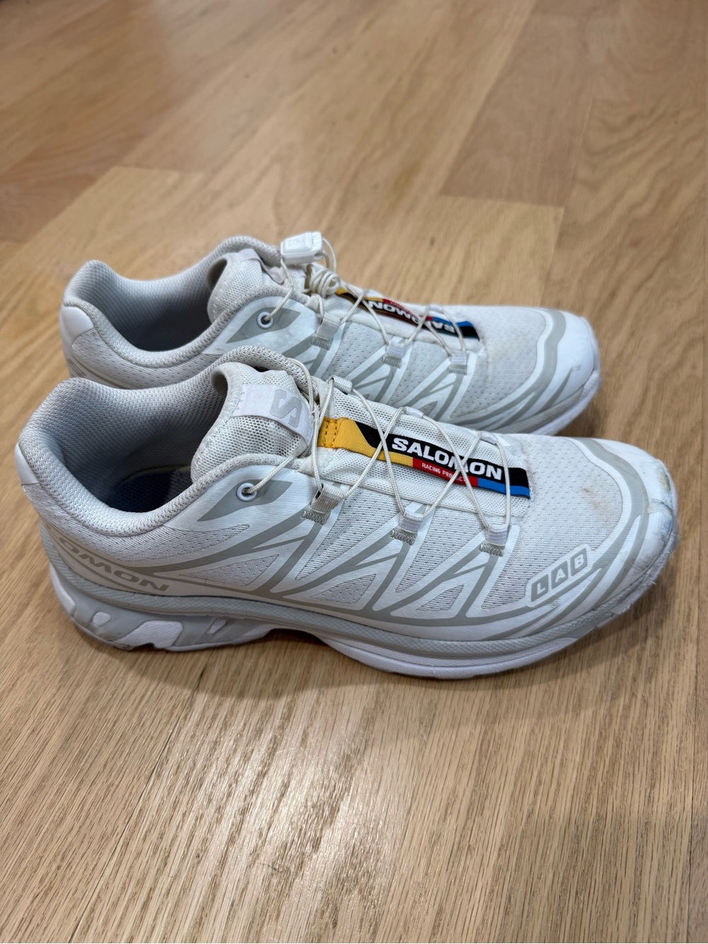 Salomon XT-6 White Women’s Athletic Running Sneakers with Subtle Yellow Accent